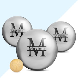 Gepersonaliseerde jeu de boules-bal - Gegraveerde recreatieset van drie ballen, 720 gram - Set van 3 ballen en 1 jack - 5 graveerontwerpen - Cadeau voor mannen