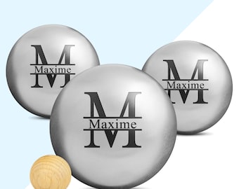 Boccia Kugeln personalisiert - 3 Kugeln 720gr - Pétanque - Inklusive Tasche - Geschenkidee für Herren, Geburtstag, Vatertag, Weihnachten