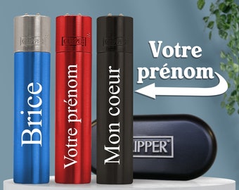 Briquet Clipper personnalisé - Clipper personnalisable avec un prénom gravé - couleur Noir/Rouge/Bleu-coffret offert - Cadeau fête des pères