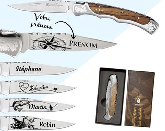 Couteau pliant personnalisé - Laguiole Bougna marron - Lame personnalisable avec un prénom gravé - Cadeau pour homme, Noël, fête des pères