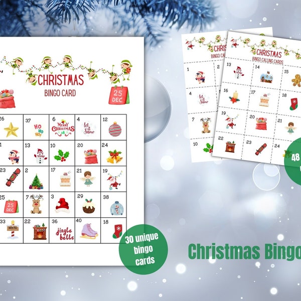 Christmas BINGO, 30 unique Bingo Cards, Christmas Party, Family fun, Christmas Game, Classroom children activity, Kids Game, Festive game