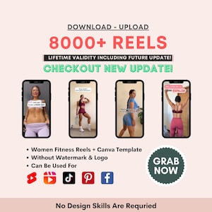 Mega Reels Bundle Women Fitness Videos Instagram Reels Templates, YouTube Shorts, Women Workout & Fitness Reels, Health Post Canva Templates