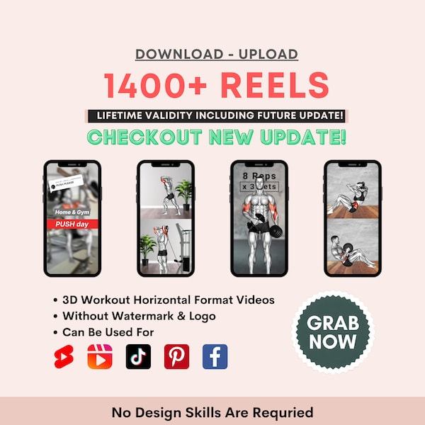 Mega Reels Bundle 3D Workout and Fitness Reels Templates, YouTube Shorts, Men's Workout & Women Fitness Reels, 3D Fitness Horizontal Reels