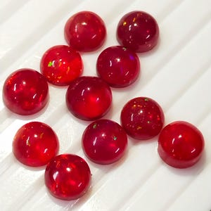 Natural Red Fired Ethiopian Opal Round Loose Calibrated Flat Back Gemstone Cabochon Size 3, 4, 5, 6, 7, 8MM