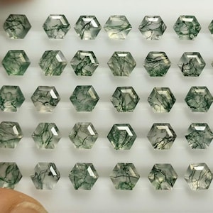 Natural Green Moss Agate Faceted Hexagon Loose Calibrated Jewelry Gemstone 6, 7, 8, 9, 10, 11, 12,13,14,15,16,18,20,22,24,25 mm
