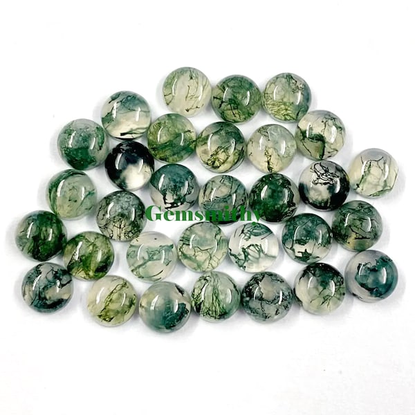 Natural Green Moss Tree Agate Round Loose Calibrated Jewelry Making Cabochons 3,4,5,6, 7, 8, 9, 10, 11, 12,13,14,15,16,18,20,22,24,25 mm