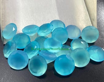 Natural Aqua Chalcedony Faceted Round Loose Calibrated Jewelry Making Gemstone 4,5,6, 7, 8, 9, 10, 11, 12,13,14,15,16,18,20,22,24,25 mm