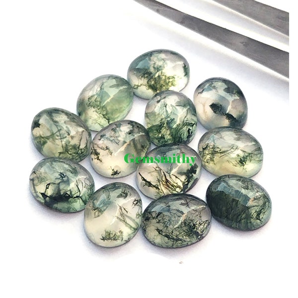 Natural Green Tree Moss Agate Oval Loose Calibrated Cabochon 3x5,4x6,5x7,6x8,7x9,8x10,9x11,10x12,10x14,12x16,13x18,15x20,16x22,18x25MM