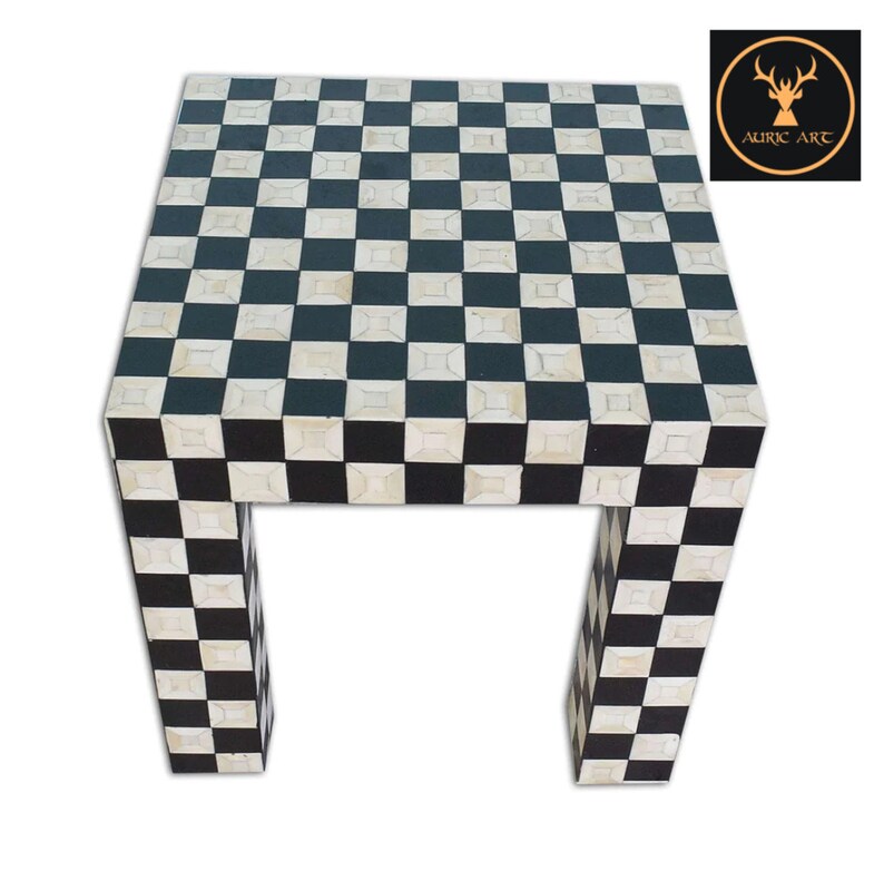 Bone Inlay Side Table Chessboard Design Black - Etsy