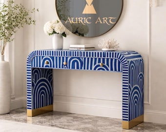 Consola multifuncional minimalista retro hecha a mano con incrustaciones de hueso y 3 cajones / Consola de entrada / Consola de pasillo / Consola de decoración de lujo