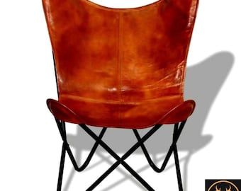 Echtleder Butterfly Chair - Akzentsitz im Vintage-Stil