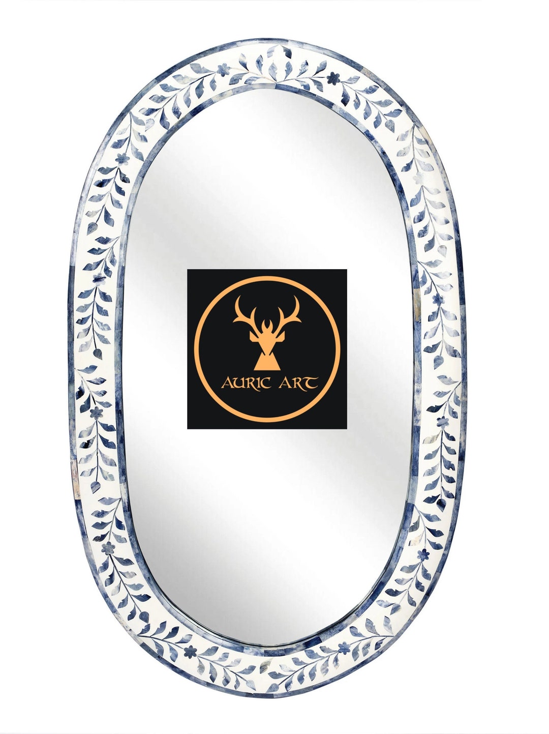 Blue Bone Inlay Oval Shape Floral Pattern Mirror Frame - Etsy
