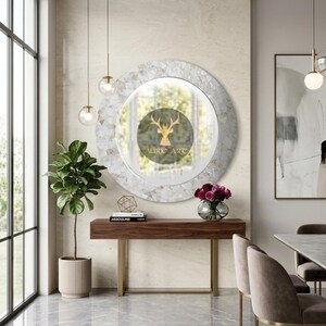 Artisan Made Triangle Pattern Mother Of Pearl Round Mirror Frame