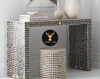 Consola/mesa consola/escritorio/mesa de estudio/consola de entrada/consola con incrustaciones de hueso y diseño floral de madera hecha a mano.