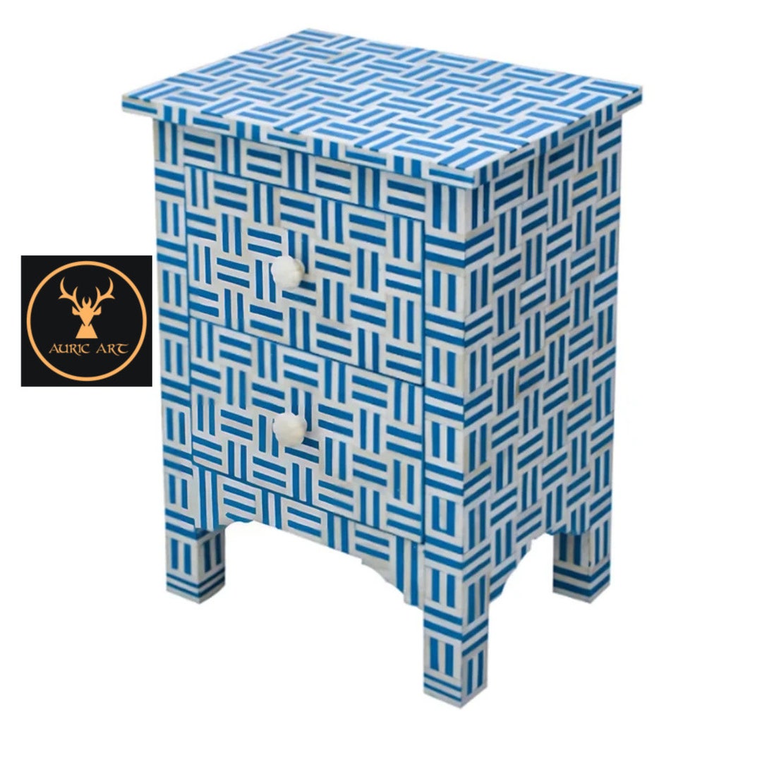 Bone Inlay Sky Blue Stripped Pattern Bedside & Nightstand - Etsy