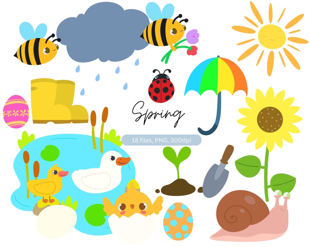 Spring Clickart Spring Clipart PNG, Kids Art, Floral , Butterfly Flower Graphics ...