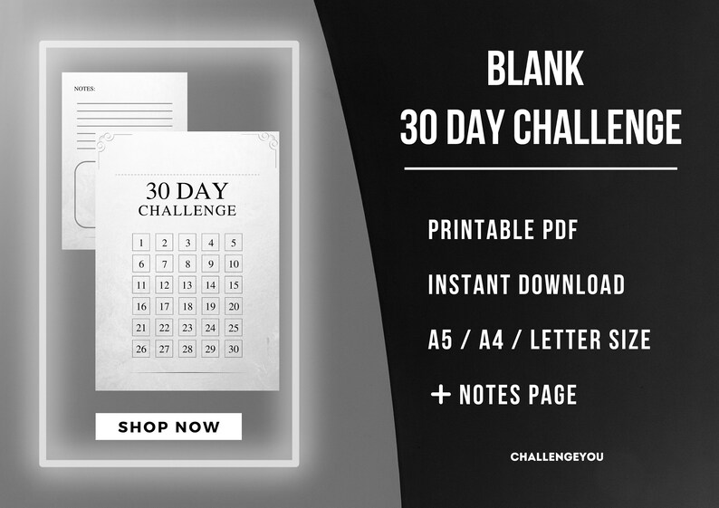 Blank 30 Day Challenge Fillable Notes Page, Printable Goal Tracker ...