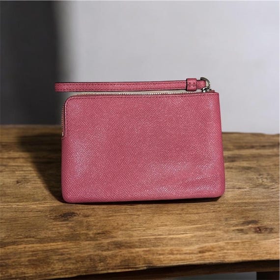 Coach Pink Corner Zip Wristlet Wallet Crossgrain Leather Card Slot