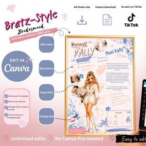 ブライズメイドになってくれる？ギフト｜サムシングブルーのブライズメイドプロポーズ｜編集可能なCanvaテンプレート｜メイド・オブ・オナーギフト｜ブライダルパーティーポスター