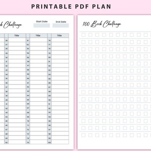 Printable 100 Book Reading Challenge 100 Book Challenge - Etsy