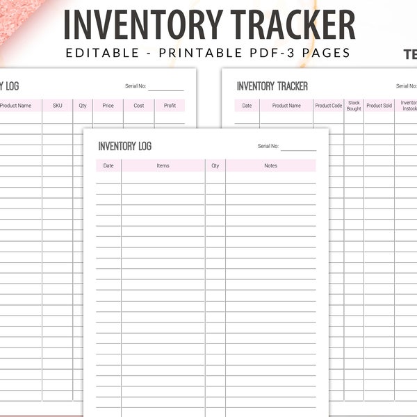 Editable Inventory log, Inventory Tracker, Product inventory, Inventory Management, Inventory Template, Inventory sheet, Product Inventory