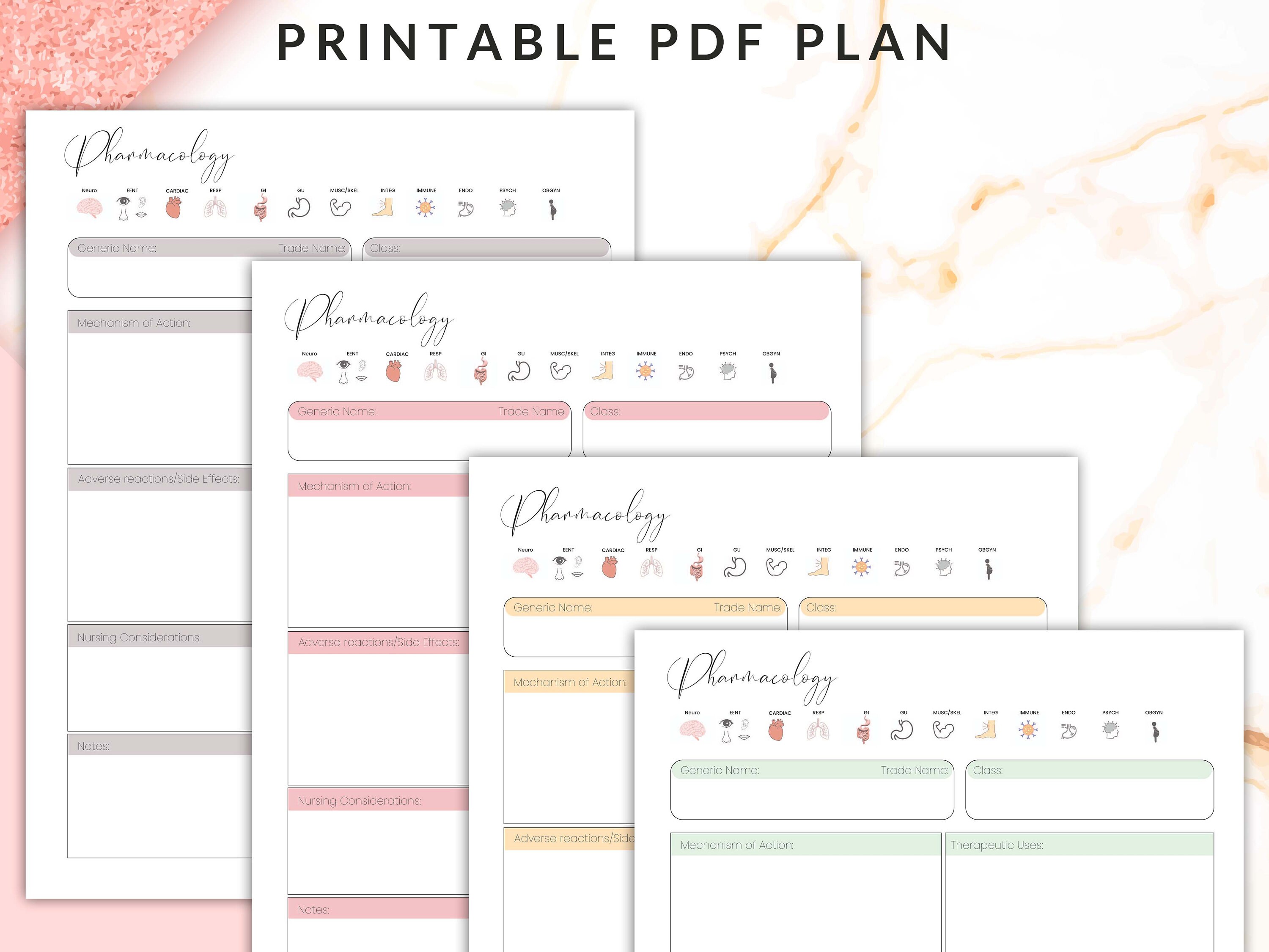 Printable Nursing Student Pharmacology, Student Nurse Study Templates, Nursing School Planner ...