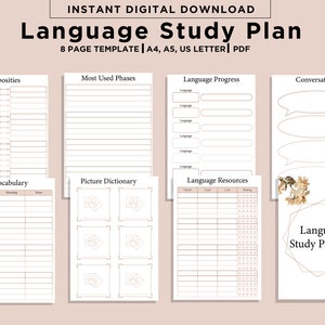 Printable Language Study Planner, Language Study Journal, Language Learner Printable, Language learning planner notebook study journal