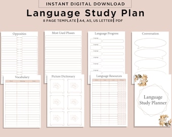 Printable Language Study Planner, Language Study Journal, Language Learner Printable, Language learning planner notebook study journal