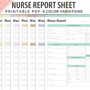 Nurse Report Sheet Bundle, 8 Colors, Nurse Brain Sheet, Nursing School Planner, Nursing Notes, Nursing Sheet, Nursing Student