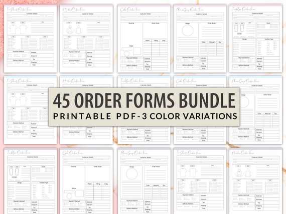 45 Printable Order Forms Bundle, Order Form Template Printable, Printable Small Business Forms, Customer Order Form Printable, Invoice Form