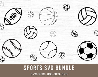 Paquete SVG de pelotas deportivas, pelotas deportivas, béisbol, fútbol, baloncesto, fútbol, voleibol, tenis