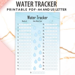 Monthly Water Intake Tracker, 30 Day Water Challenge Printable, Water Intake Template, Hydration Tracker, Monthly Water Tracking
