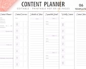 Editable Content Planner, Printable content schedule, printable content planner, weekly timetable planner, Social Media Planner Printable