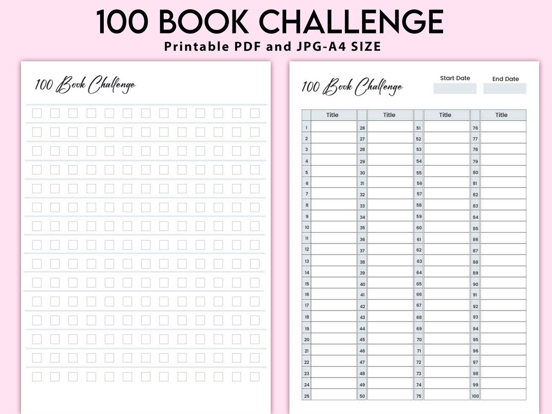 Printable 100 Book Reading Challenge, 100 Book Challenge, Reading ...