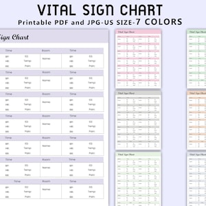 Printable Vital Sign Chart, Vital Sign Log, Vital Sign Tracker, Vital sign Sheet, nursing vitals sheet