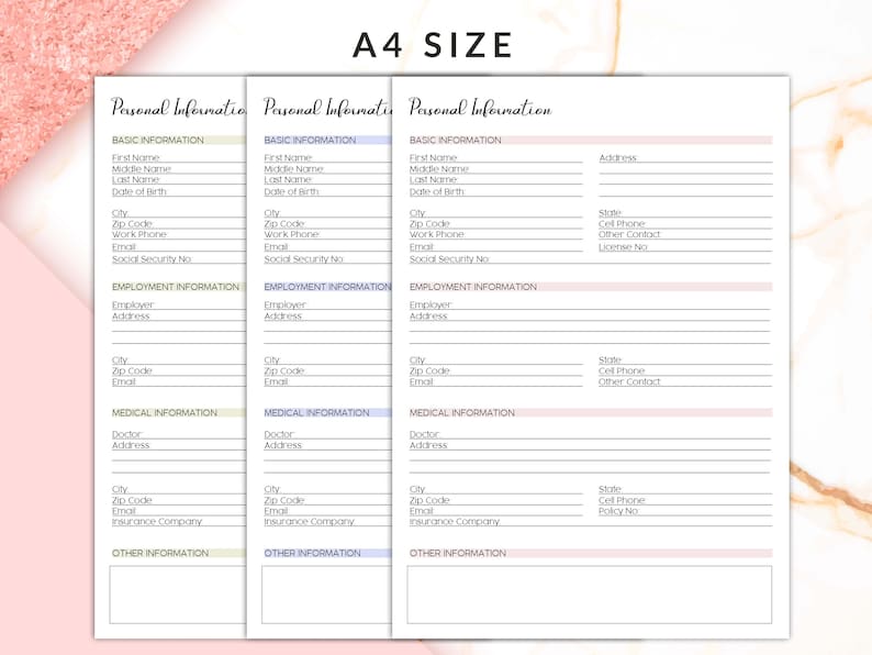 Editable Personal Information, Personal Information Template, Personal ...