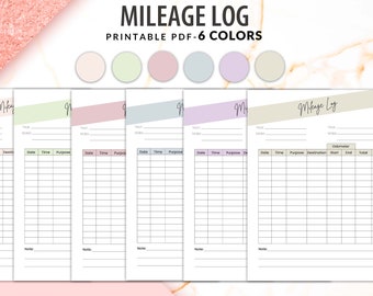 Printable Mileage Log, Mileage Tracker Log, Business Mileage, Miles Log, Miles Tracker, Vehicle Mileage, Car Mileage, US letter PDF