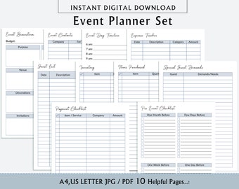 Printable Event Planner, Party Planner, Birthday Party Organiser, Event Planning, Budget Menu, Event Planner Printable Set, Venue Comparison