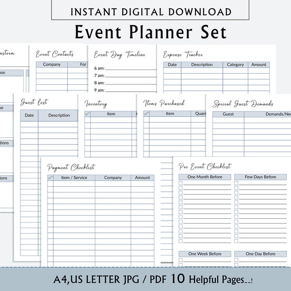 Printable Event Planner, Party Planner, Birthday Party Organiser, Event Planning, Budget Menu, Event Planner Printable Set, Venue Comparison