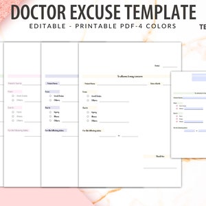 Modèle d&#39;excuse du médecin modifiable, formulaires de cabinet médical, excuse du travail en téléchargement numérique, excuse de l&#39;école, excuse du médecin imprimable