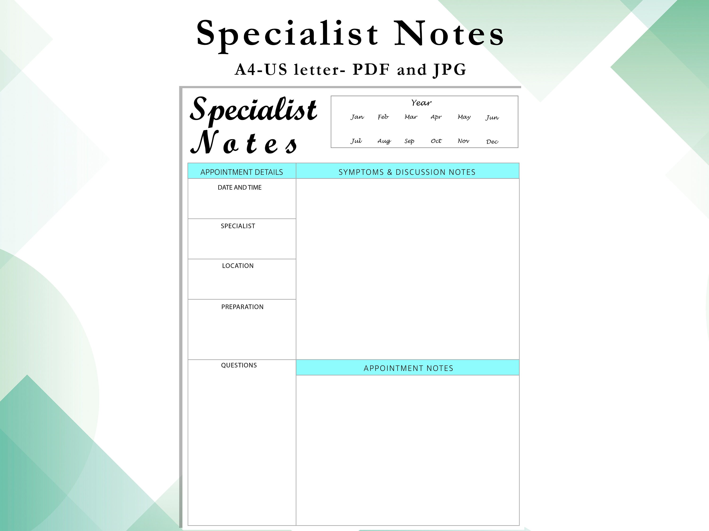 Printable Specialist Notes, Specialist Notes, Doctor Notes, Appointment ...