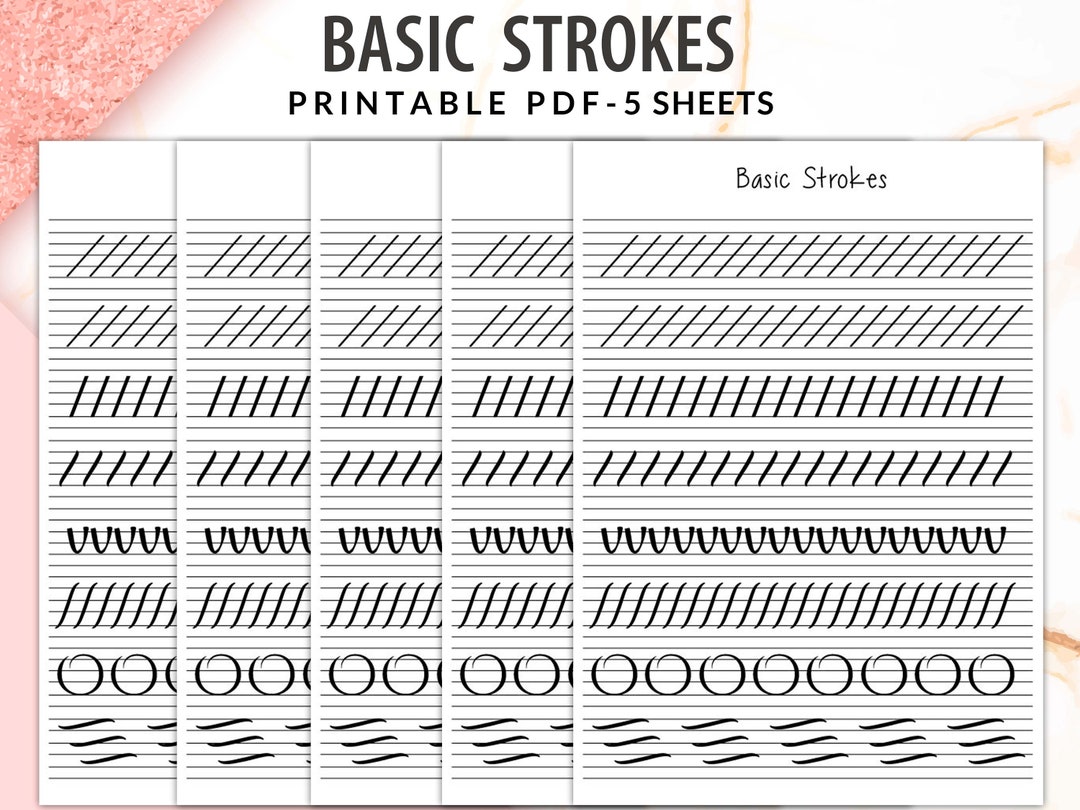 Basic Strokes Handwriting Practice Sheet, Printable Handwriting