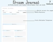 Dream Journal Template, Dream Journal Printable, Dream Journal PDF, Dream Tracker, Dream Diary, Editable Dream Journal