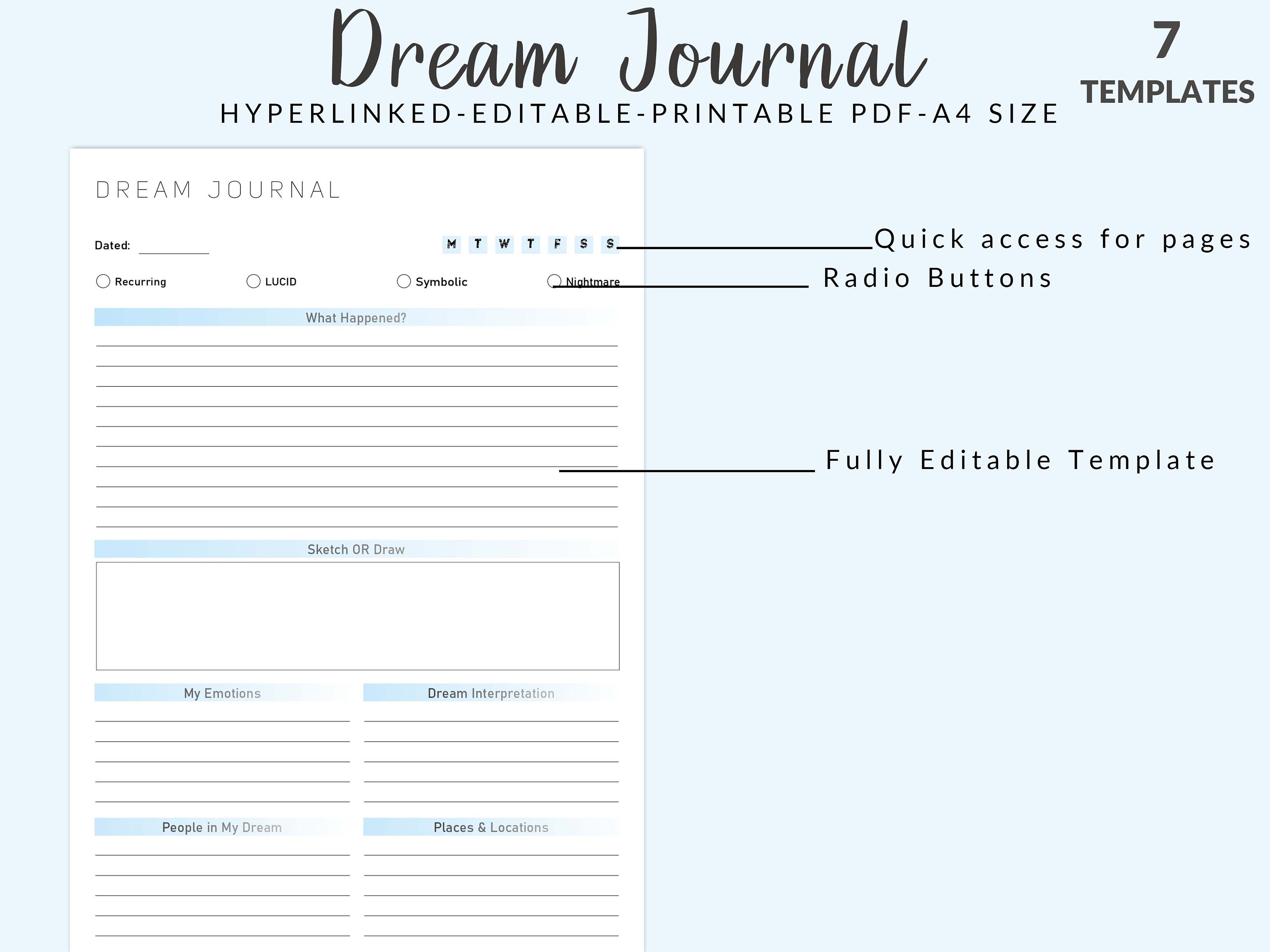 Dream Journal Template, Dream Journal Printable, Dream Journal PDF Dream Journal Template, Dream Journal Printable, Dream Journal PDF