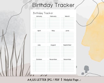 Birthday Tracker Template, Birthday Party Planner, Birthday Tracker Printable