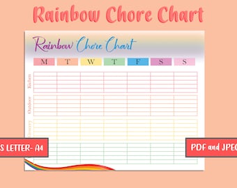 Printable Rainbow Chore Chart for kids, Daily Chore Chart, Kids Routine Chart, Toddler Reward Chart, Kids Printable Reward Chart