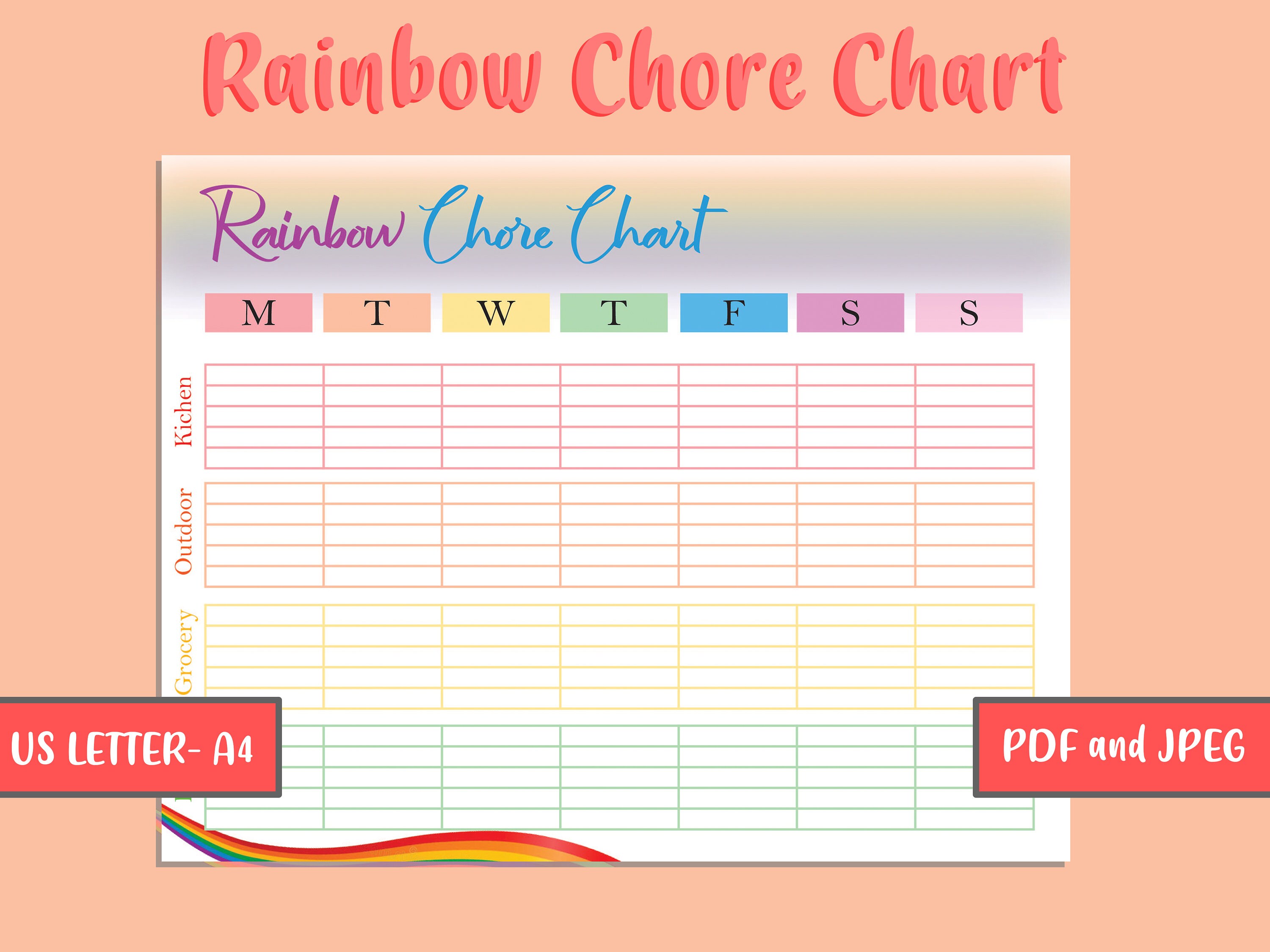 Printable Rainbow Chore Chart for Kids, Daily Chore Chart, Kids Routine ...
