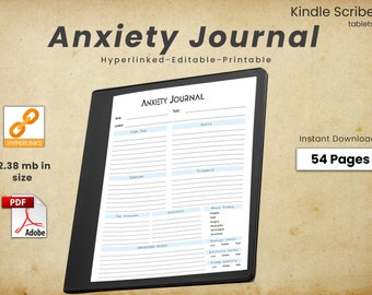 Kindle scribe planner 2024, Kindle Scribe Anxiety Journal, Kindle Scribe Template, Kindle scribe Digital Planner, Anxiety Workbook, Anxiety