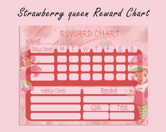 Printable Strawberry Queen Reward Chart for kids, Daily Chore Chart, Kids Routine Chart, Toddler Reward Chart, Kids Printable Reward Chart