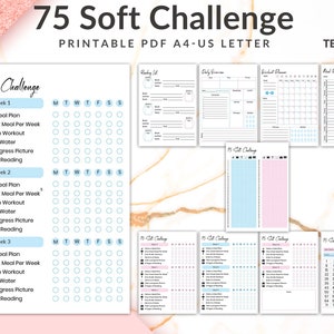 75 SOFT Challenge, Printable 75 SOFT Challenge, 75soft Editable, 75 Soft, Easier 75, Easy , Meal Planner, Reading list, Digital